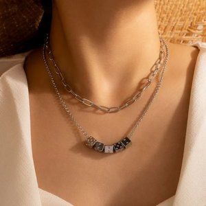 Silver Tone Dice Necklace